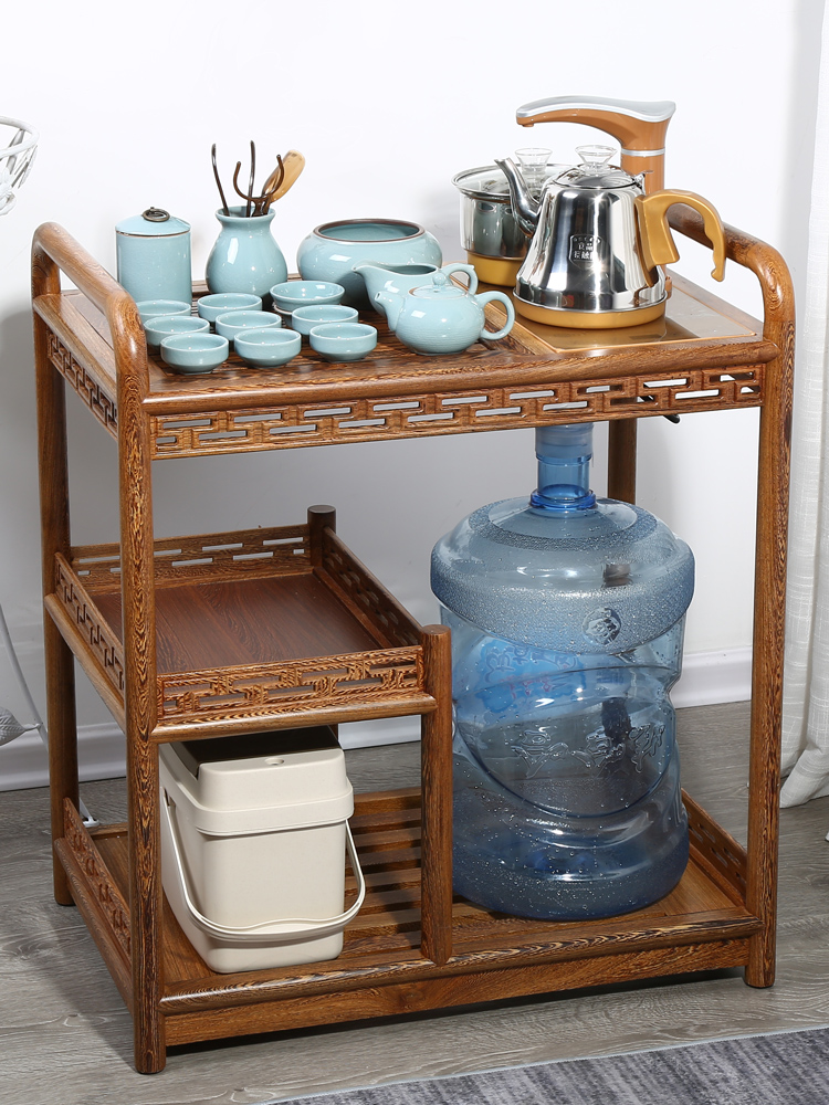 Chicken wings solid wood mobile tea cart Household Kung Fu tea set Simple Chinese living room with wheels automatic table side cabinet