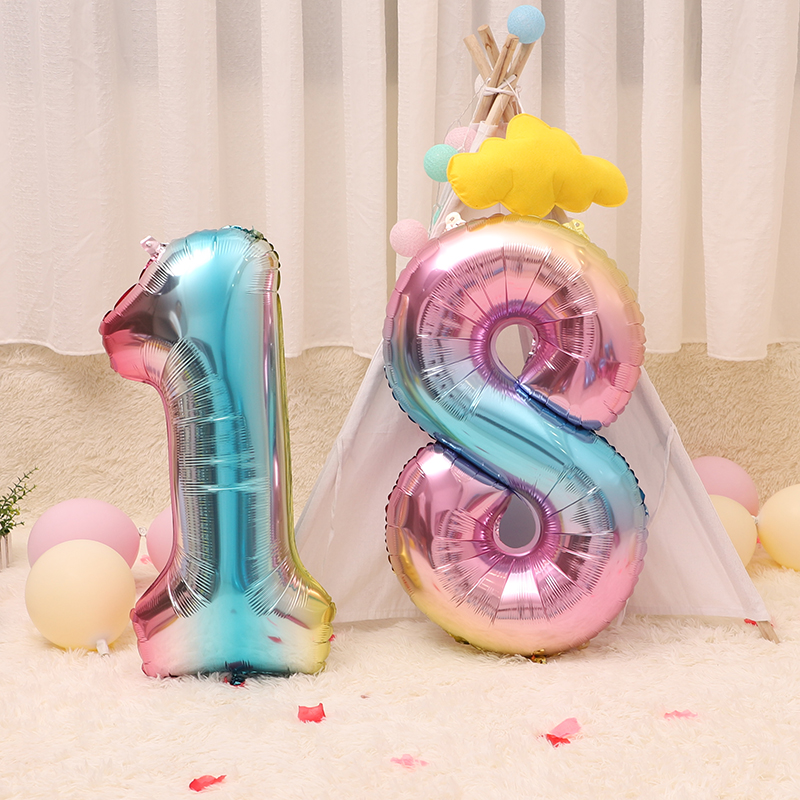 32-inch macaron gradient digital aluminium film Balloon Baby Birthday Arrangement Children's birthday party Decorative Background Wall-Taobao