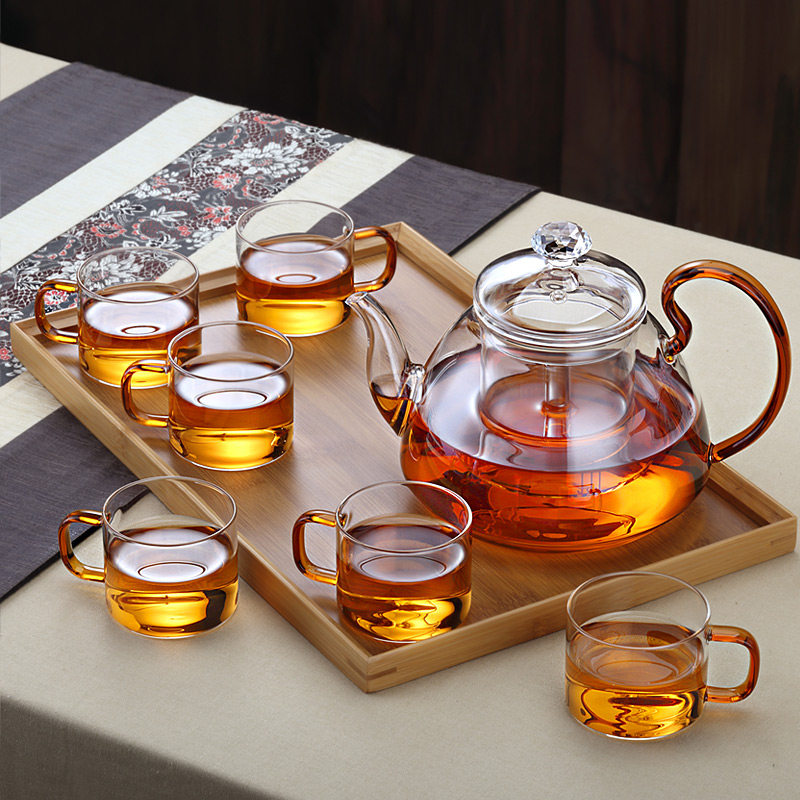 Afternoon tea tea set glass boiled fruit teapot household heat resistant candle heating tea cooker flower fruit