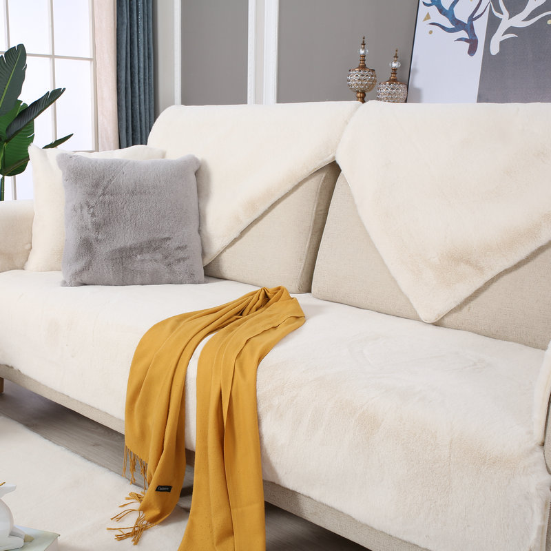 Nordic sofa cushion leather grass Rabbit wool long plush soft and warm thickened anti-slip cushion towel cover 123 Composition winter