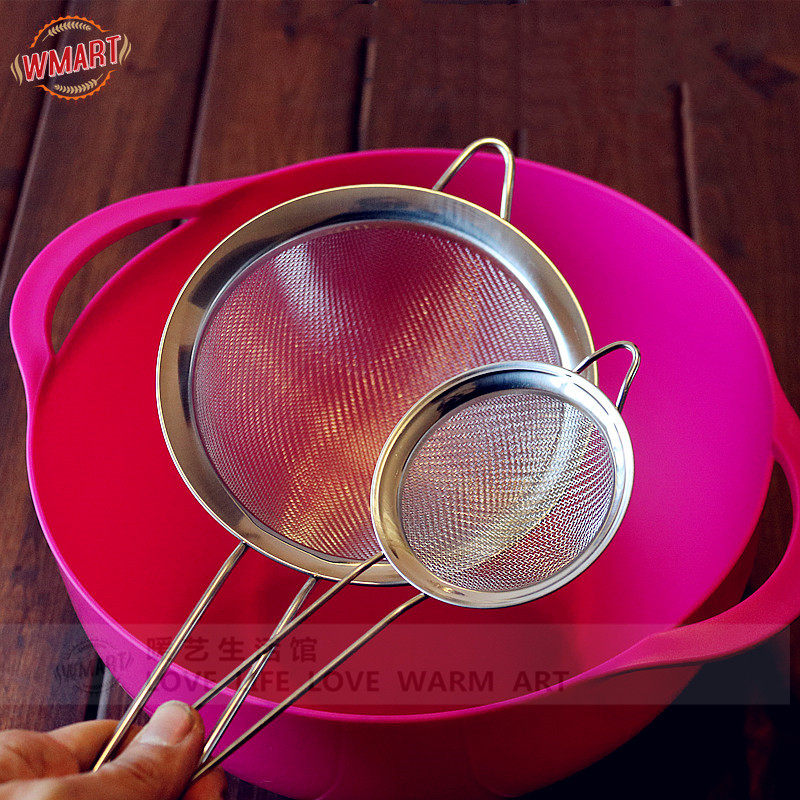 stainless steel mesh sieve colander flour sieve powdered sugar sieve cocoa sieve oil leak wide-sided long handle oil spoon oil grid