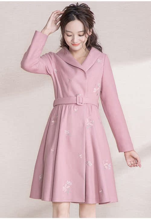 2 mảnh giảm 50% Pháo hoa hot 2018 mùa đông mới dành cho nữ áo len thêu thắt lưng nguyên bản áo dạ form ngắn