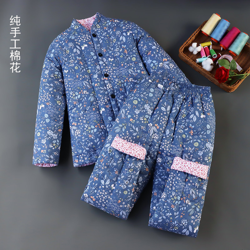Handmade Cotton Jacket and Pants Set for Adults, Women's Thickened Cotton Clothing, Home Wear for Winter, Middle-Aged and Elderly, Cotton Lining