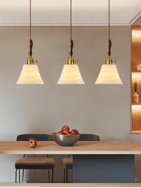 American Retro Brass Glass Ceramic Bedside Chandelier Japanese Style B&B Restaurant Window Entrance Door Small Chandelier