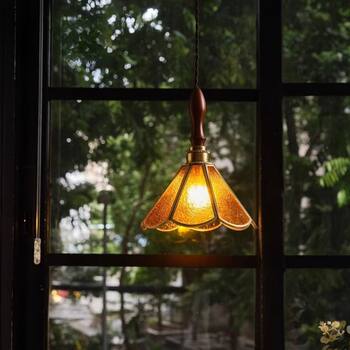 Old Shanghai Retro Glass Colorful Pattern All-Copper Vintage Loft Single-Head Bedroom Bedside Homestay Coffee Shop Pendant Light