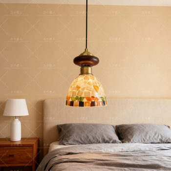 Medieval-Style American Retro Bedside Lamp, Three-Head Restaurant Glass Chandelier, B&B Cafe Bar Counter Shell Small Chandelier