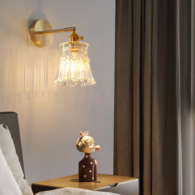 Nordic Bedside Wall Lamp American Retro Style Brass Light Luxury Glass Lamp Modern Minimalist Bathroom Bathroom Mirror Headlight