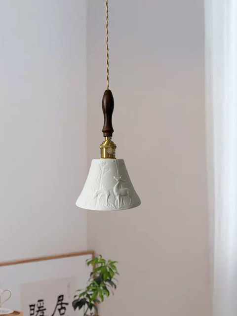Japanese Retro Wabi-Sabi Style Nordic Brass Ceramic Small Pendant Light Simple Foyer Dining Room Bar Bedroom Bedside Lamp