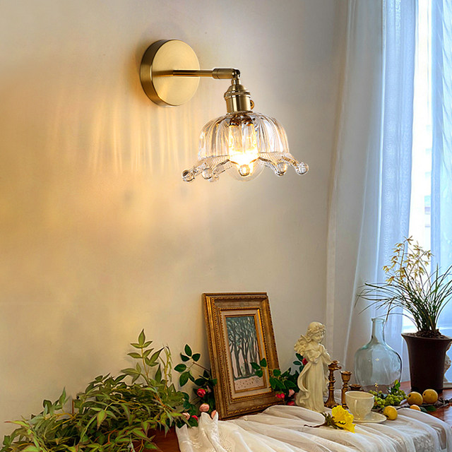 Nordic Bedside Wall Lamp American Retro Style Brass Light Luxury Glass Lamp Modern Minimalist Bathroom Bathroom Mirror Headlight