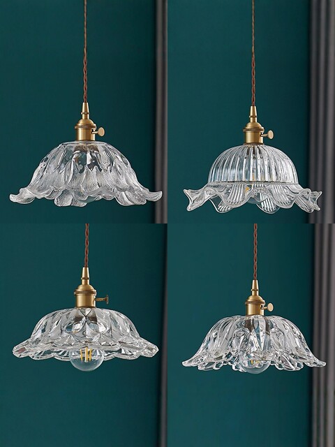 French Walnut Flower Glass Chandelier Japanese Retro Internet-Famous Restaurant Bar Brass Lamp Homestay Bedside Lighting