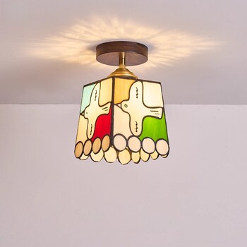 French-Style Vintage Corridor Ceiling Light, Retro Aisle Tiffany Walnut Color Foyer Balcony Cloakroom Pastoral Lamp