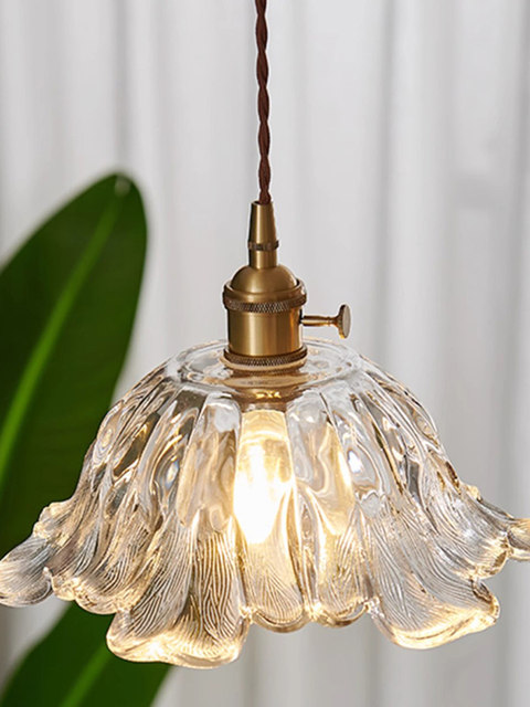 French Walnut Flower Glass Chandelier Japanese Retro Internet-Famous Restaurant Bar Brass Lamp Homestay Bedside Lighting