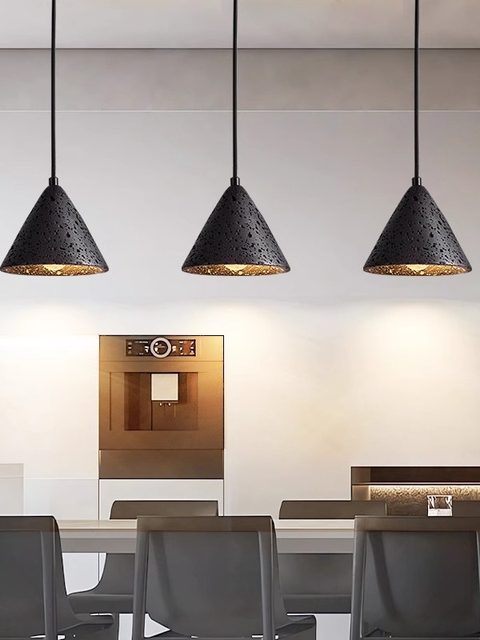 Natural black hole stone simple modern bedroom bedside chandelier mid-century style minimalist restaurant bar cafe chandelier