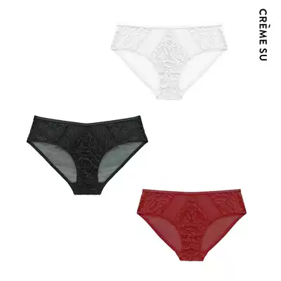 CremeSu French light sexy ladies underwear waist lace stitching hollow cotton crotch hip breifs