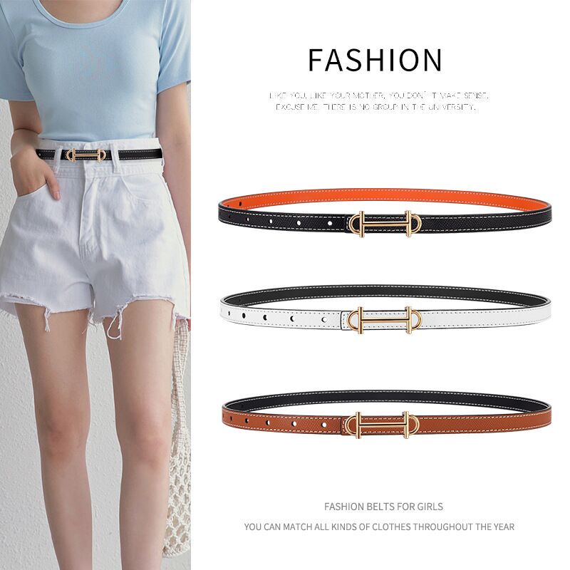 Hermès Kelly Slim Belt for Women, Genuine Leather, Summer Accessory for Dresses, Waist-Cinching Decorative Pig Nose Gray Belt