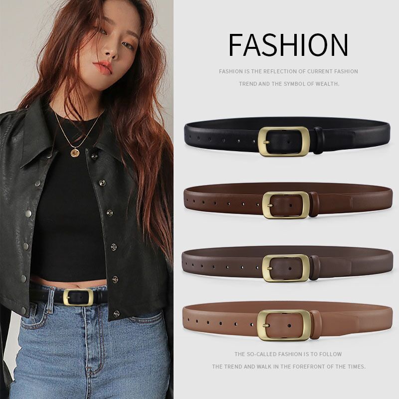 Women's Genuine Leather Belt Versatile 2023 New Style Belt for Women Pin Buckle Fashion Decorative Jeans Belt Cowhide Simple