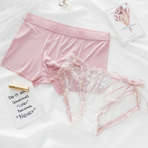 Couple underwear underwear sex confusion transparent ice silk seamless Triangle Women Mens lace suit summer passion couple models
