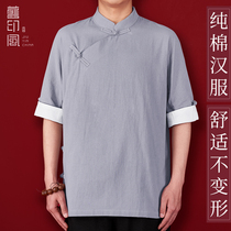 Old Print Republic Chinese Style Wind Tang Dress Man Short Sleeve High-end Blouse Single Piece Summer Thin Youth Hanfu Jacket New