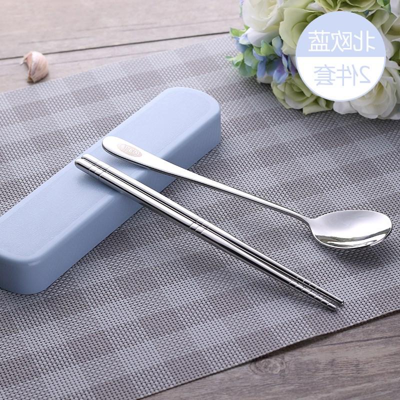 Han edition student 1 double fork spoon, chopsticks tableware suit portable three - piece box of stainless steel