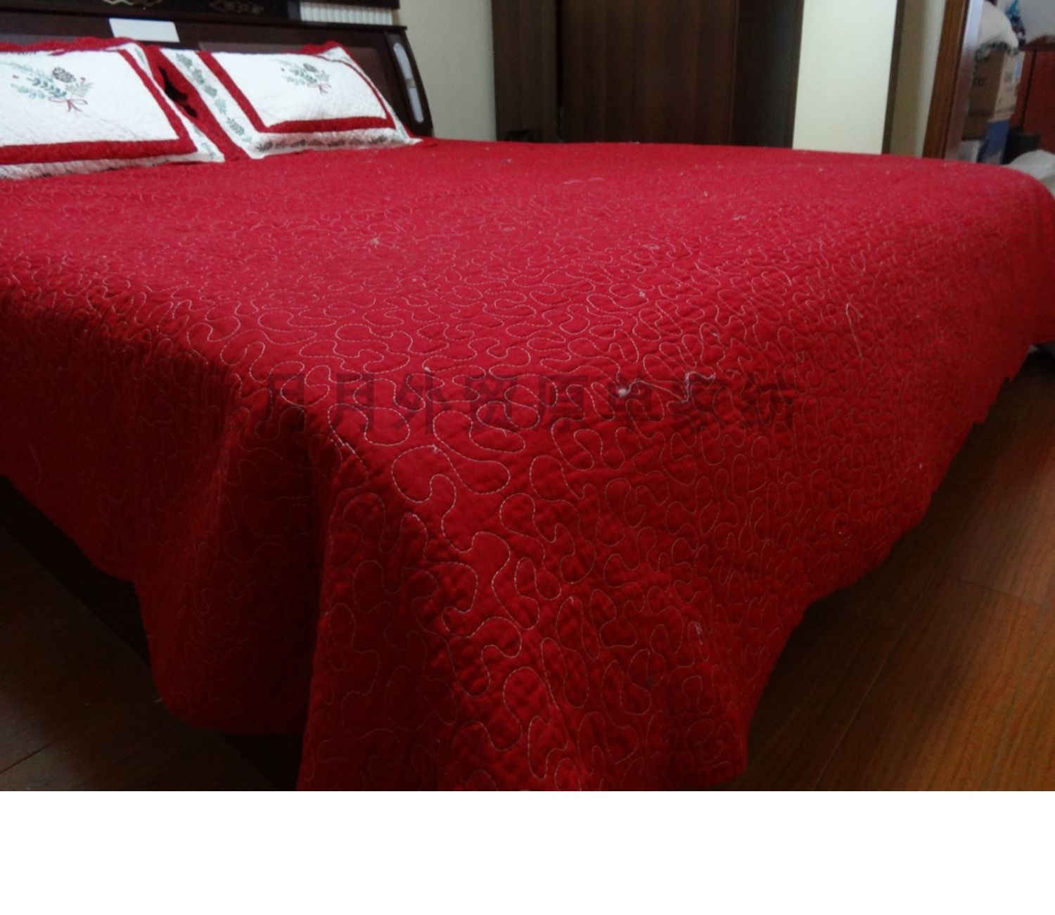 giường bông xuất khẩu bìa thêu chắp vá chăn lớn ba mảnh khăn trải giường cotton bìa trượt màu đỏ đều có máy lạnh - Trải giường thảm lông cừu trải giường