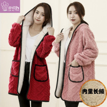 Winter warm cotton gown Women adult plus velvet thickened overalls coat apron 2021 New Net Red Winter