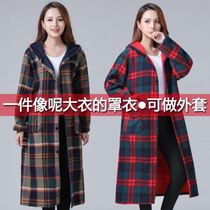 Winter warm and long cotton coat womens coat adult plus velvet thickened work clothes over the knee long gown