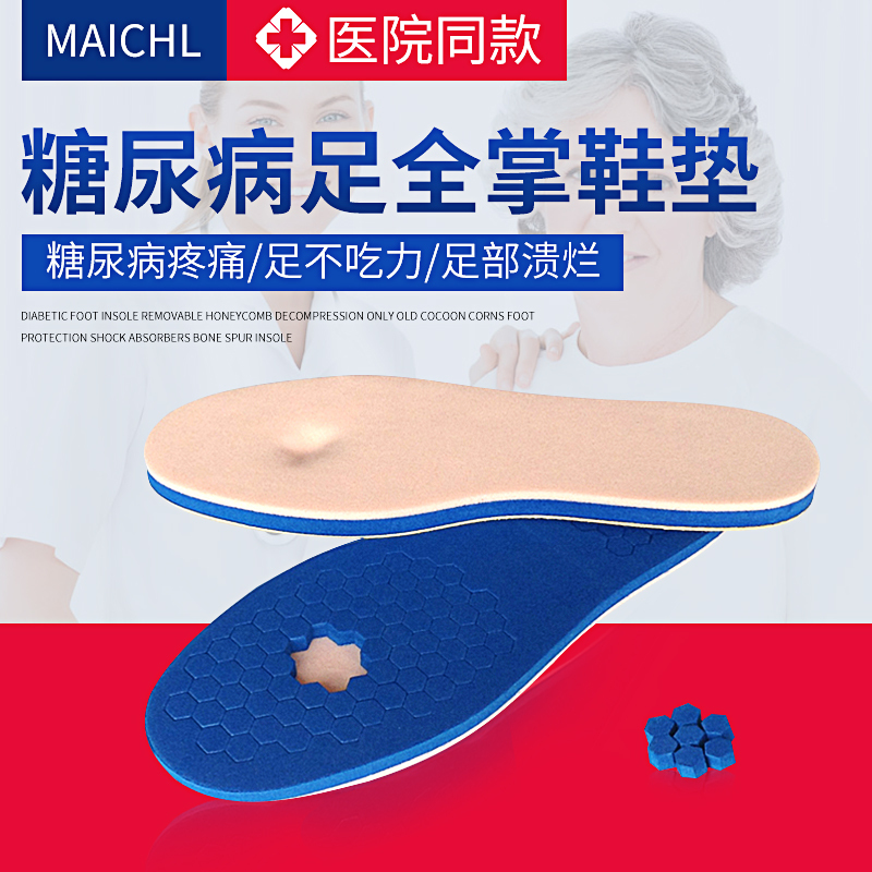Diabetic Foot Full-Length Honeycomb Pressure-Reducing Insoles, Removable Heel Spur Pain Relief Special Shoe Insoles for Corns