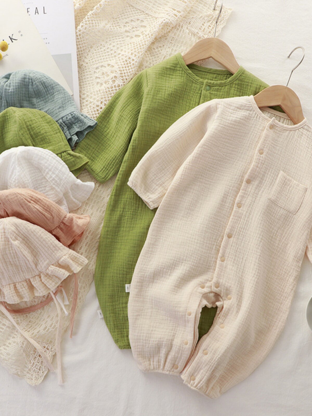 BABY COTTON YARN CLOTHES SPRING AND AUTUMN THIN ONESIES MALE AND FEMALE BABIES FOUR SEASONS LONG SLEEVE HAYI NEWBORN BREATHABLE CLIMBING CLOTHES