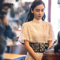 TUXEE Yang Ying Angelababy The same white small dress lotus leaf lace mid-length dress