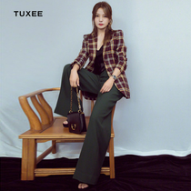 TUCXEE Restaurant 2 stars Zhao Wei Tongan Checkered Jacket High Waist Wide Leg Trousers Fashion Temperament Suit Woman