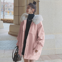 Parker 2021 new womens long winter overalls coat oversize pink pinkish cotton padded clothes tide