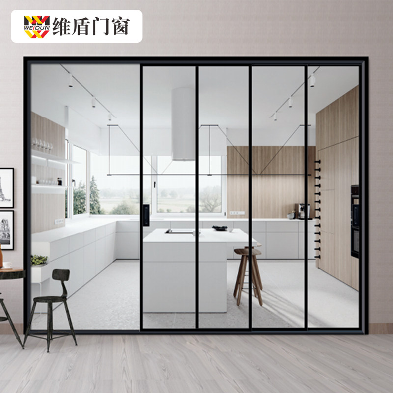 Three linkage sliding door modern simple balcony door interior door entrance door kitchen partition door aluminum alloy door customization