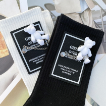 Small Bear Chain Socks Female Midi Web Red Tides Socks Personality 100 paired with shark pants Long Sox look good outside