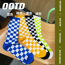 Chessboard Grit Socks All Season 100 Hitch Color Pure Cotton Midcylinder Socks Korean Version Square Grid Socks Women Ins Tide Sports Stockings Socks