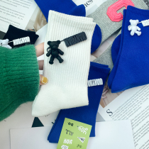 Socks Children outside wearing small Bear Pendant Tide Matching Shark Pants Cotton Socks Personality Autumn Winter 100 Hitch for Blue Jk Long Sox