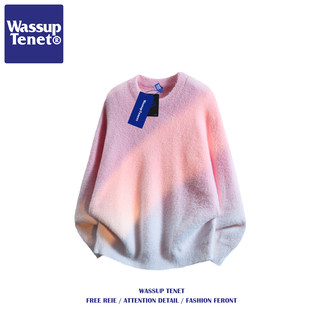 Wassup Tenet American-Style Gradient Sweater for Men, Autumn and Winter Trendy Brand Couple's Lazy Style Warm Soft Knitwear