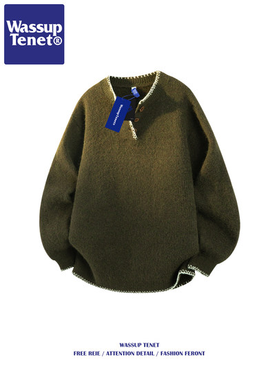 Wassup Tenet American-Style Knitted Wool Sweater for Men, Autumn and Winter, Loose and Casual Style, Versatile Sweater Jacket for Couples