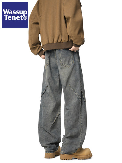 Wassup Tenet Loose Retro Jeans Men's Summer Draped Floor-Length Wide-Leg Straight Washed Long Pants