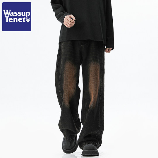 Wassup Tenet Spring and Autumn Trendy Wide-Leg Black Jeans Men's Casual Pants Autumn New Style ins Long Pants