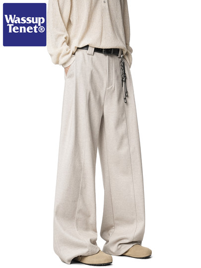Wassup Tenet American Retro Pleated Straight Casual Pants for Men, Autumn Trendy Brand Couple Loose Wide-Leg Trousers