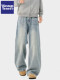 Wassup Tenet American-Style Washed Whiskered Jeans for Men, Autumn Trendy High Street Straight Loose Casual Long Pants