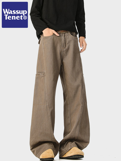 Wassup Tenet American Retro Straight-Leg Workwear Jeans for Men, Autumn Trendy Brand Loose Casual Versatile Long Pants
