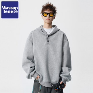 Wassup Tenet American-Style Heavyweight Button-Up Hooded Sweatshirt for Men, Spring and Autumn Trendy Brand Couple's Loose Casual Jacket