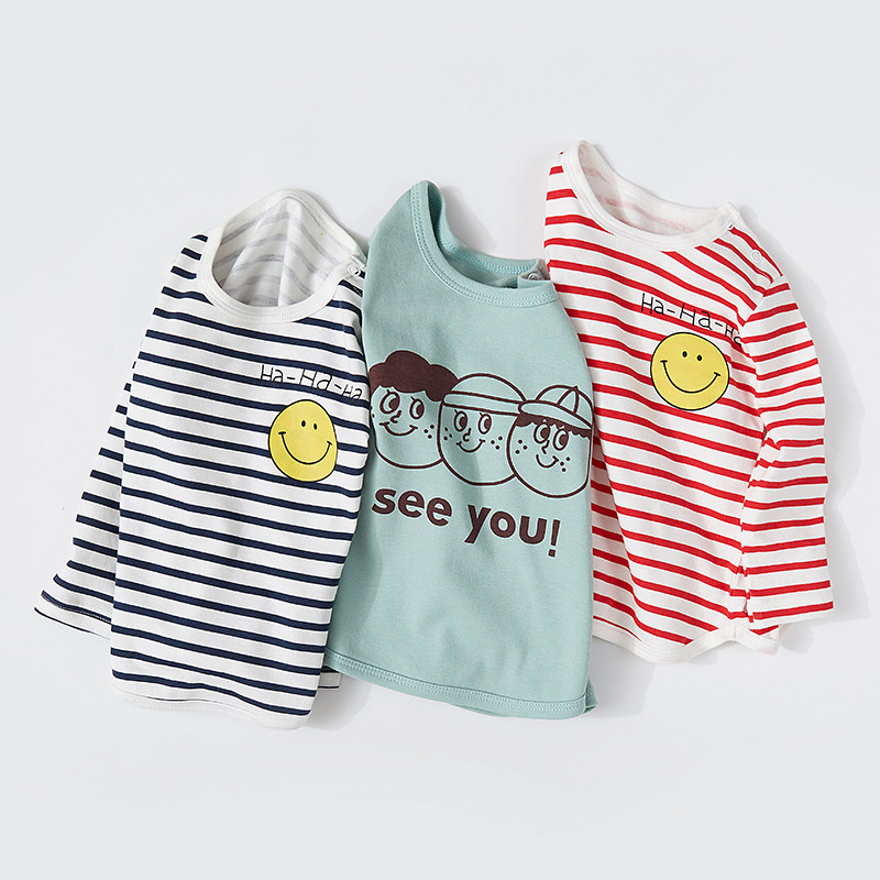 Baby Long sleeves T-shirt Children's blouses boy blouses Bottoms Shirts Spring Dress Girl Pure Cotton Spring Autumn Striped Child Clothing Baby