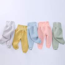 Baby high-waisted belly pants baby warm autumn and winter childrens autumn trousers umbilical pants three layers warm thick cotton