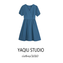 Dress 2021 new summer solid color v collar skirt women Summer Slim temperament waist women Korean skirt tide