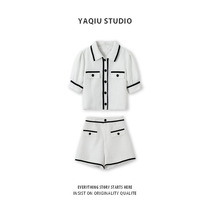 White little fragrance socialite style women Summer foreign style little boy hot girl wind short-sleeved shorts two-piece set