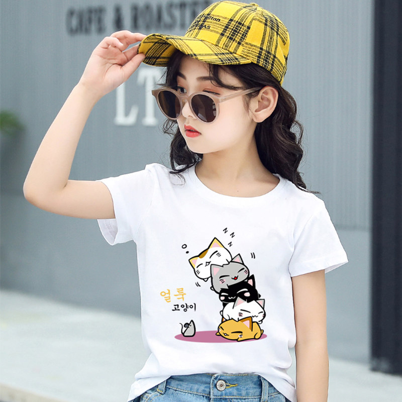 Girls T - shirt short sleeves 2023 summer new childhood white half - sleeved tops for children's blowing street shirt
