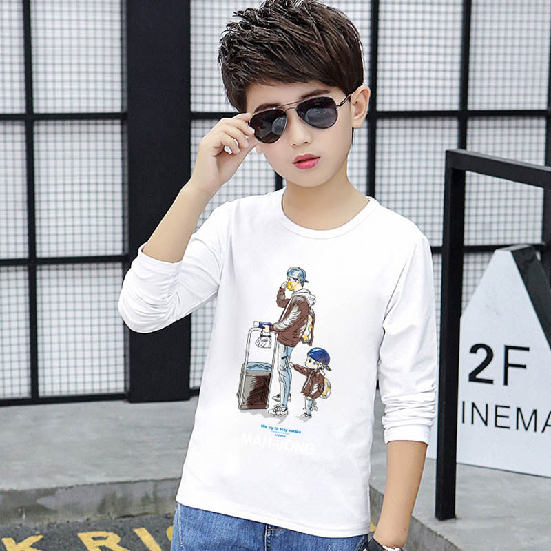 Boys' white long-sleeved T-shirt pure cotton 2022 spring and autumn new middle-aged children's bottoming shirt children's thin T-shirt top