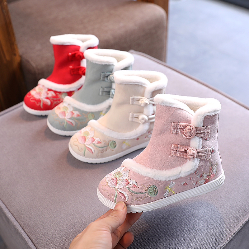 Children's Hanfu Embroidered Shoes Ancient Dress Flat Shoes Little Girl Handmade Shoes Chinese Style Old Beijing Cloth Shoes Girls Shoes
